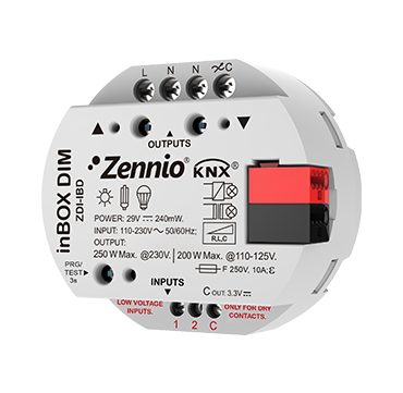 Zennio ZDI-IBD InBOX DIM/Диммер KNX универсальный (RLC, LED, CFL), 1-канальный, 2 входа арт. ZDI-IBD