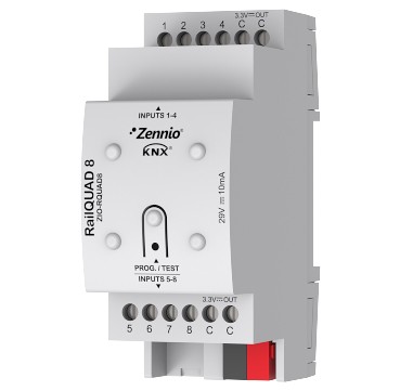 Zennio ZIO-RQUAD8 RailQUAD 8/Модуль KNX аналоговых или бинарных входов, 8 AI/DI, на DIN рейку арт. ZIO-RQUAD8 (снято с производства, замена арт.ZIORQ8V2)